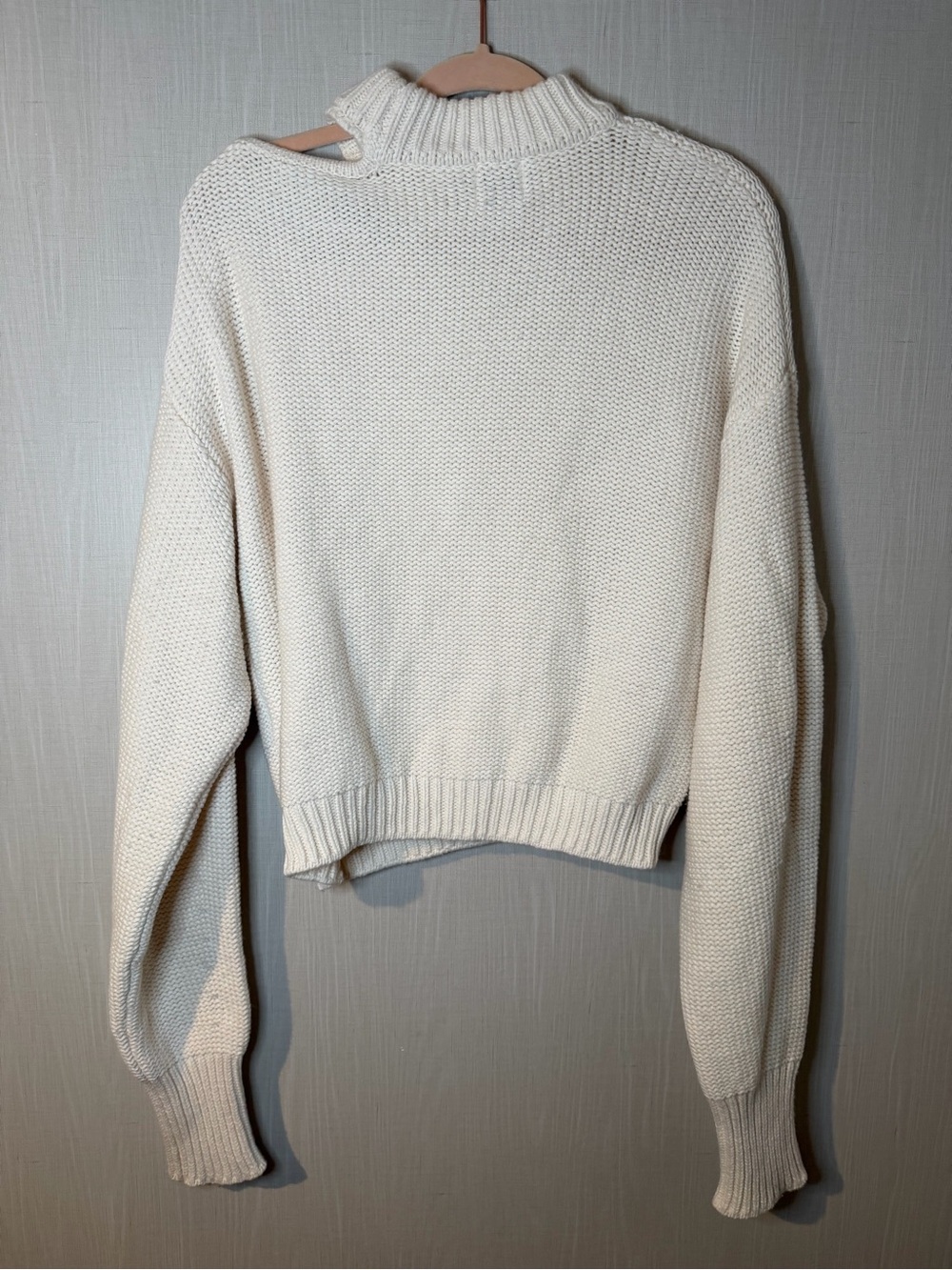 Misa Merino Wool Ivory Chunky Knit Cutout Turtleneck Sweater Medium - Picture 3 of 5